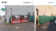 Zdjęcie pokazuje stan przed i po. Zdemontowane banery z ogrodzenia ulica Gdyńska