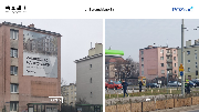 Zdjęcie pokazuje stan przed i po. Zdemontowany baner wielkoformatowy przy ulicy Żeromskiego