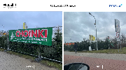 Zdjęcie pokazuje stan przed i po. Zdemontowany baner z ogrodzenia (choinki), Franowo (2)