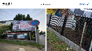 Zdjęcie pokazuje stan przed i po. Zdemontowany baner z ogrodzenia ul. Gromadzka (1)