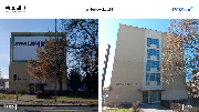 Zdjęcie przedstawiające stan przed i po. Zdemontowany baner ul.Bukowska