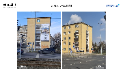 Zdjęcie przedstawiające stan przed i po. Zdemontowany baner ul. Grochowska